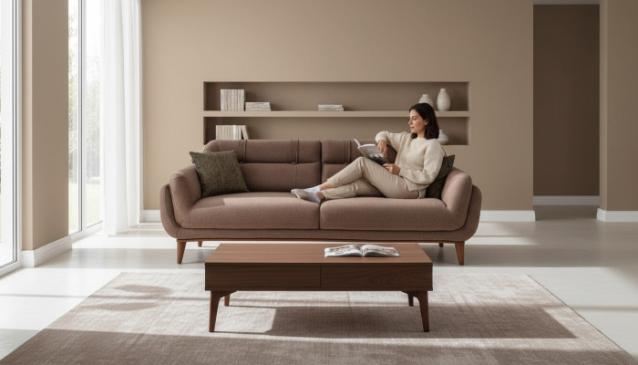 Brauner Polster Dreisitzer 3-Sitzer Wohnzimmer Sofas Exklusive Couch