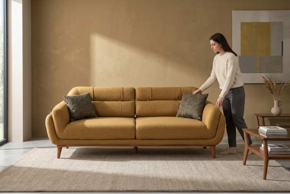 Braunes Polstersofa Textilcouch Wohnzimmer Sitzer Exklusiver Dreisitzer