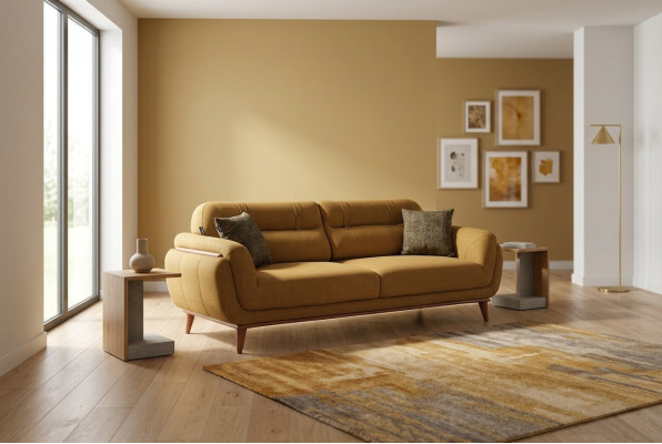 Braunes Polstersofa Textilcouch Wohnzimmer Sitzer Exklusiver Dreisitzer