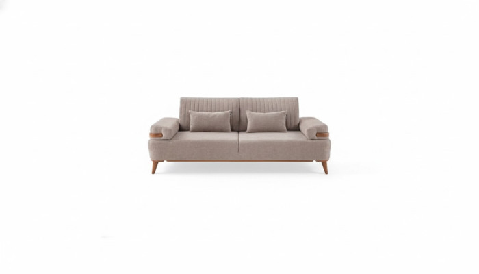 Designer Beiges 3-Sitzer Sofa Wohnzimmer Holzgestell Luxuriöse Couch