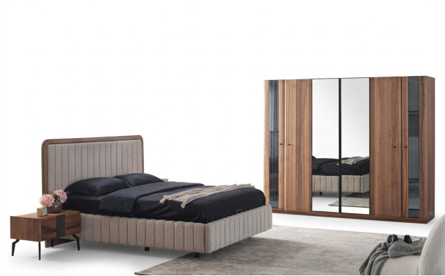Exklusives Schlafzimmer Set Bett 2x Nachttische und Kleiderschrank 4tlg.