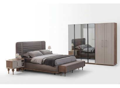 Exklusives Schlafzimmer Bett Glasschrank Holz Nachttische 4tlg Luxus Set