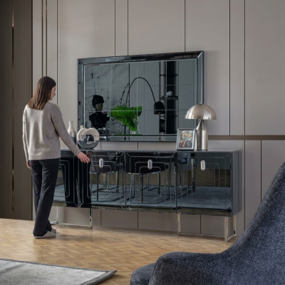 Graue Esszimmer Möbel Glasspiegel Designer Edelstahl Anrichte Luxus Set