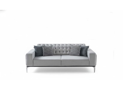 Moderner Chesterfield Hellgrauer 3-Sitzer Wohnzimmer Luxus Dreisitzer