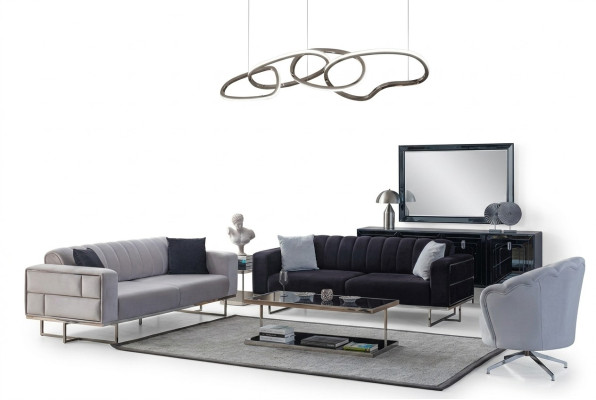 Graue Wohnzimmer Couchen Designer Polster Dreisitzer Textil Sessel 3tlg