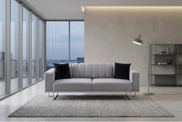 Hellgrauer Polster Dreisitzer Luxus Sofas Wohnzimmer Stilvolle Couchen
