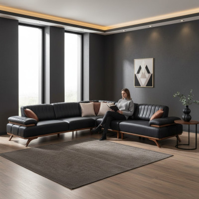 Schwarzes Ecksofa Designer L-Form Luxuriöses Sofa Wohnzimmer Sitzmöbel
