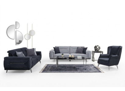 Graue Wohnzimmer Sofas Designer Couchen 3-Sitzer Luxus EInsitzer Sessel