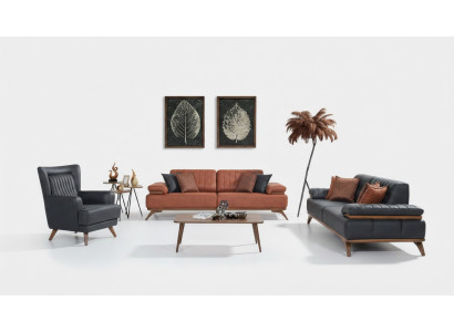 Designer Wohnzimmer Garnitur Kunstleder Sofas Ledersessel 3tlg Möbel Set
