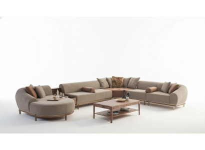 Modernes Beiges Ecksofa U-Form Wohnlandschaft Wohnzimmer Luxus Sofas