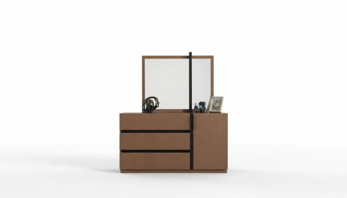 Moderne Braune Schlafzimmer Kommode 3x Schubladen 1-türig Holz Möbel