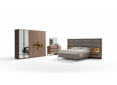 Braune Schlafzimmer Holz Möbel Textilbett Nachttische Kommode Schrank