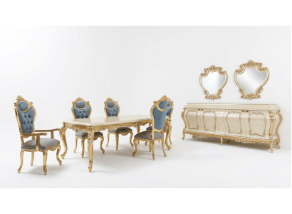 Luxuriöse Esszimmergarnitur Esstisch 6x Stühle Anrichte Vitrine Spiegel