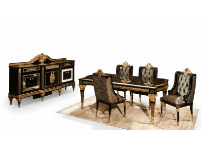Schwarze Klassische Esszimmergarnitur Esstisch 4x Stühle Vitrine 7tlg