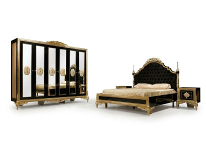 Schwarze Schlafzimmergarnitur Luxus Bett 2x Nachttische Kommode Schrank