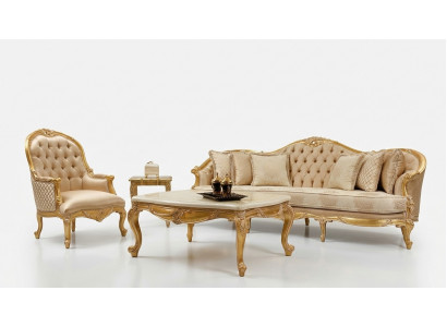 Beige Wohnzimmer Chesterfield Sofagarnitur Klassischer 3-Sitzer Sessel