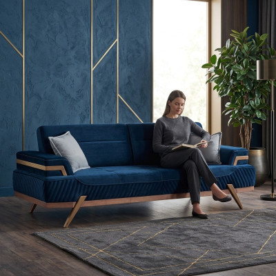 Dunkelblaues Sofa Wohnzimmer 3-Sitzer Textil Couch Designer Dreisitzer