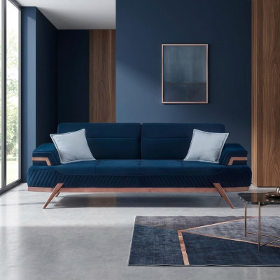Dunkelblaues Sofa Wohnzimmer 3-Sitzer Textil Couch Designer Dreisitzer