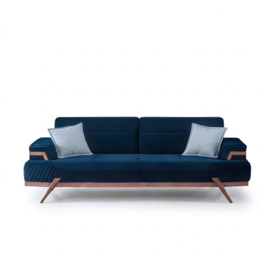 Dunkelblaues Sofa Wohnzimmer 3-Sitzer Textil Couch Designer Dreisitzer