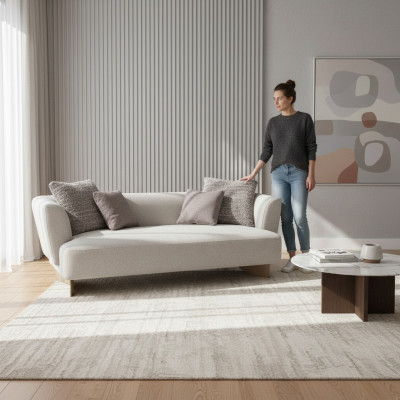 Grauer Polster Dreisitzer Wohnzimmer Designer Couchen Holzgestell Sofa