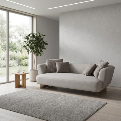Grauer Polster Dreisitzer Wohnzimmer Designer Couchen Holzgestell Sofa