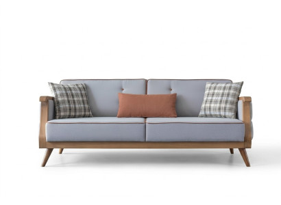 Blaues Stoffsofa Wohnzimmer Dreisitzer Polster Möbel Holzgestell Couch