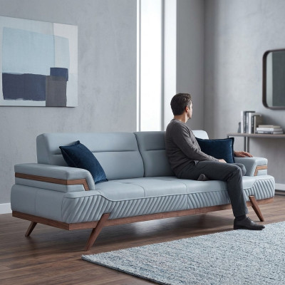 Modernes Sofas Designer Blauer 3-Sitzer Polstersofas Ledercouchen Neu
