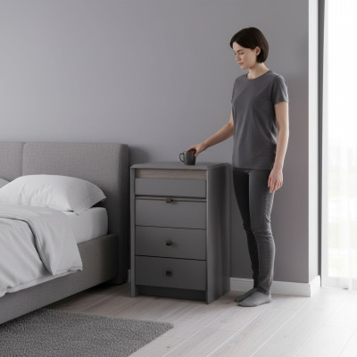 Exklusive Graue Kommode Luxuriöse 4x Schubladen Schlafzimmer Holz Möbel
