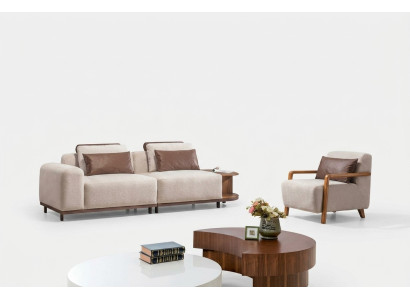 Beiges Wohnzimmer Sitzset Designer Sofagarnitur 2+1 Sitzer Luxus Sofas