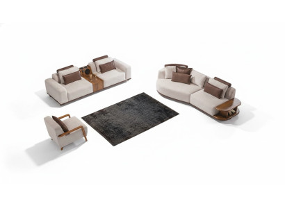 Beige Sofagarnitur Moderne Luxus Sofas 3+2 Sitzer Poslter Sessel 3tlg. Set