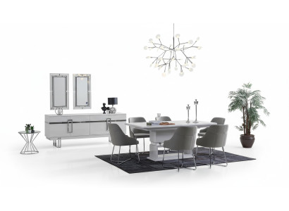 Design Esszimmer Set Esstisch + 4x Stühle + Anrichte mit 2x Spiegel 8 tlg