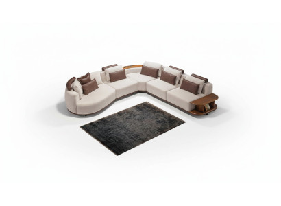 Weißes Ecksofa Designer Wohnzimmer L-Form Couch Polstermöbel Holzgestell