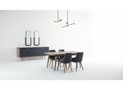 Luxus Esszimmer Set Esstisch + 4x Stühle + Anrichte mit 2x Spiegel Neu