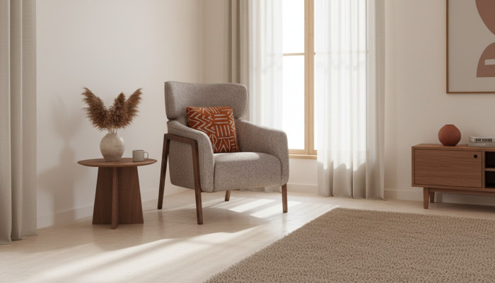 Sessel Modern Beige Wohnzimmer Textil Luxus Design Möbel Lounge Club