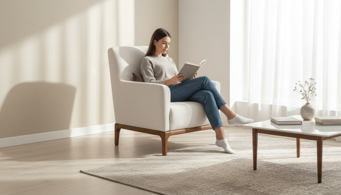 Design Sessel 1 Sitzer Luxus Relax Textil Weiß Sessel in Wohnzimmer Club Lounge