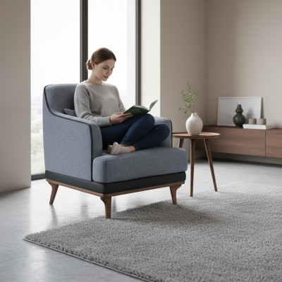 Sessel Modern Grau Wohnzimmer Sitzmöbel Textil Design Möbel Einsitzer