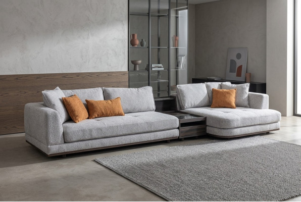 Exklusive Ecksofa L - Form Grau Wohnzimmer Eckgarnitur Couch Sofa Polster