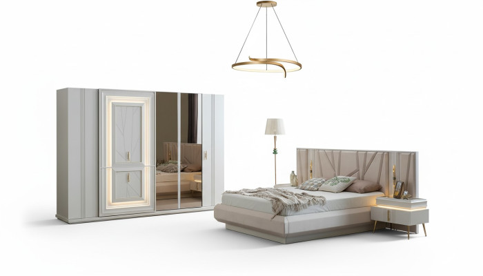 Schlafzimmer Set Luxus Bett 2x Nachttisch Kleiderschrank 4tlg Möbel