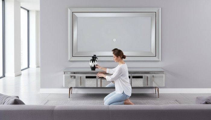 Wohnwand Wohnzimmer Grau Möbel Sideboard TV Wandpaneel Paneel 2tlg