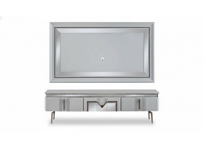 Wohnwand Wohnzimmer Grau Möbel Sideboard TV Wandpaneel Paneel 2tlg
