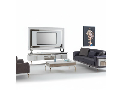 Designer Wohnzimmer Set 4tlg. Polstersofa TV Ständer Couchtisch Tische