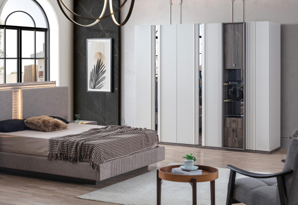 Schlafzimmer Set Modern Bett 2x Nachttisch und Kleiderschrank 4tlg Neu