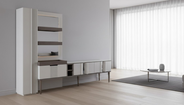 Exklusive Wohnwand Weiße Farbe Designer Möbel für Wohnzimmer LED beleuchtet