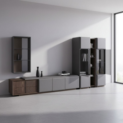 Exklusive Wohnzimmer Set TV-Schrank 2x Vitrine Wandregal Regale 4tlg.