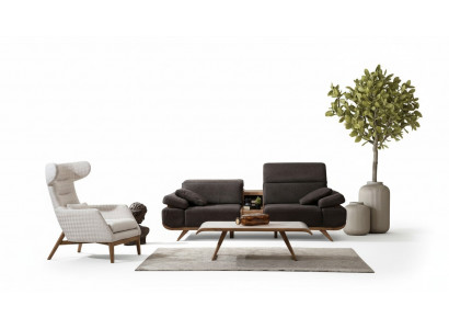 Braun-Weiße Sitzgarnitur Dreisitzer Luxuriöser Polster Sessel 2tlg Set