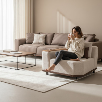 Exklusives Beiges Ecksofa L-Form Wohnzimmer Eckcouch Polstersofas Neu
