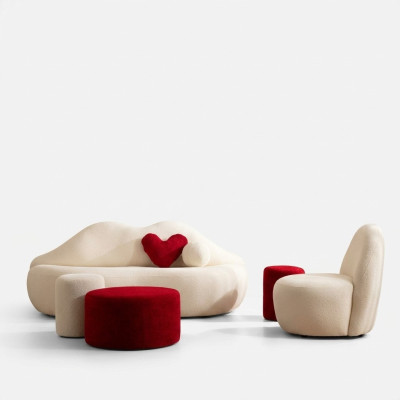 Designer Wohnzimmer Couch Sofa Möbel 4tlg. 3 Sitz Sofa und 3x Hocker