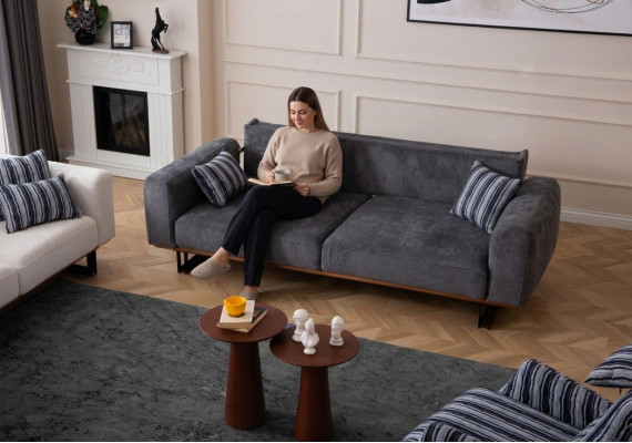 Couch 230cm Sitzpolster 3 Sitzer Sofa Grau Designer Möbel Wohnzimmer