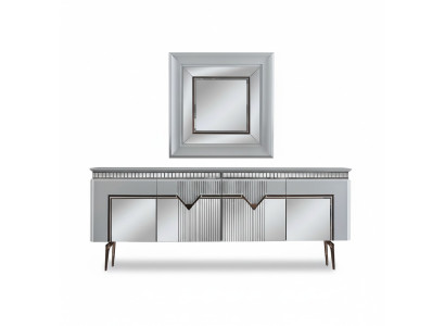 Designer Esszimmer Set Besteht aus 2tlg. Sideboard Spiegel Kommode Silber