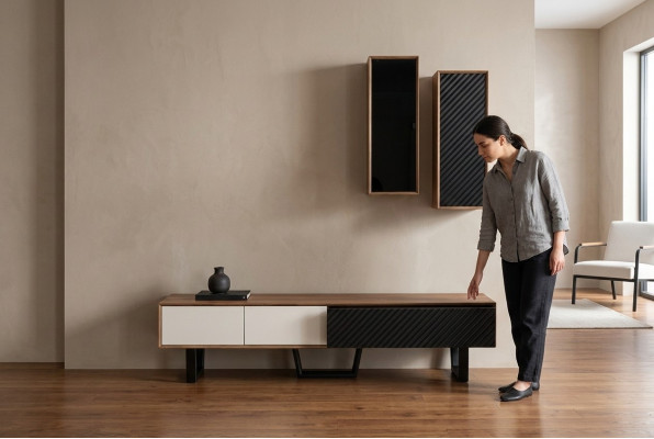 Wohnwand Wohnzimmer set TV-Ständer 2x Hängeschrank Designer Wohnwände